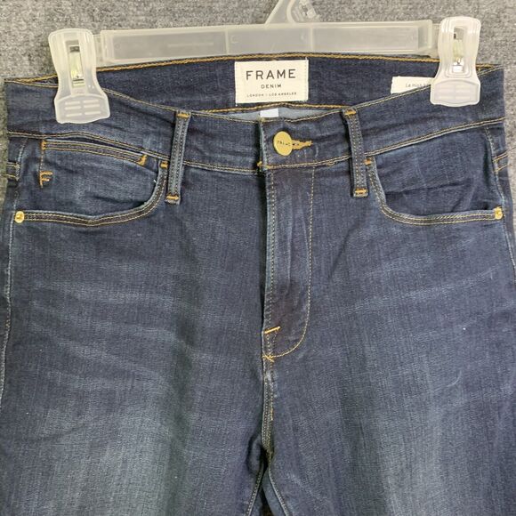 Frame Jeans Women 27 Le High Skinny Blue Cropped Slit Ankle Stretch Dark Wash - Picture 4 of 15